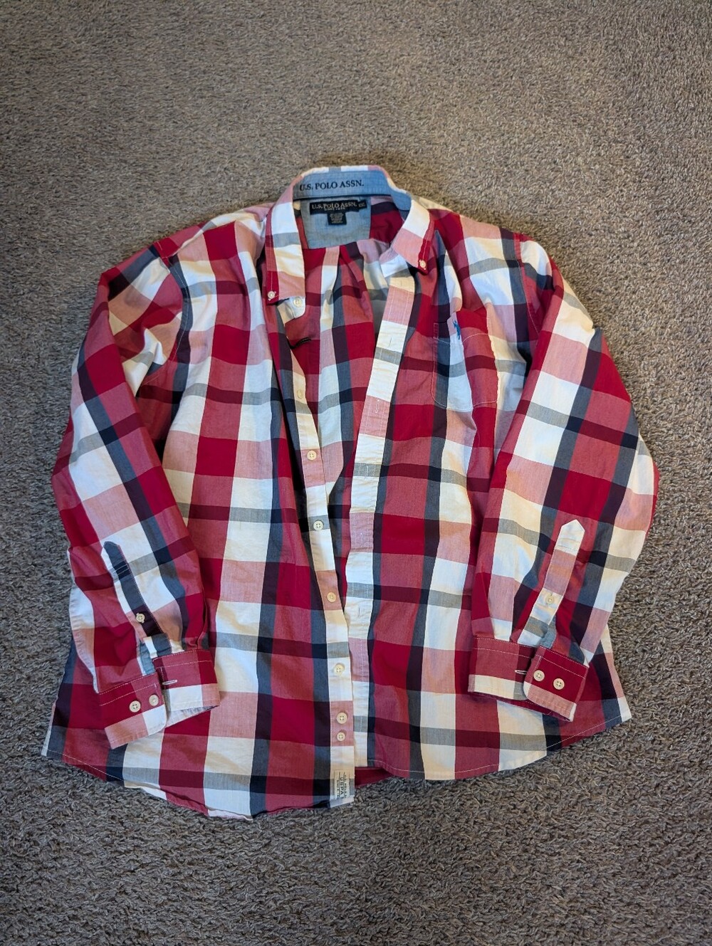 U.S. Polo Assn. Red White and Navy Plaid Button-Down Shirt